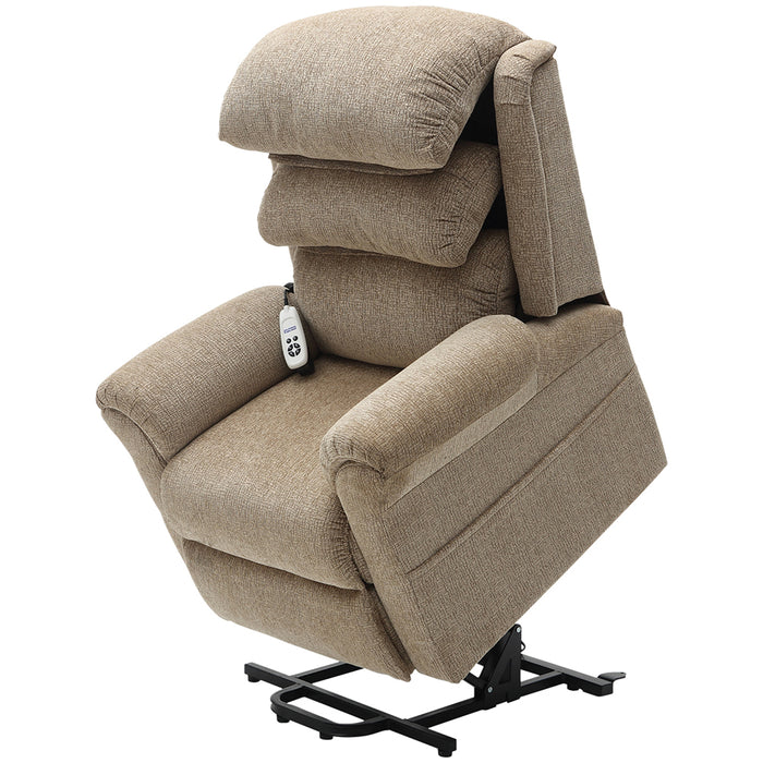 Dual Motor Rise and Recline Armchair - Waterfall Pillow Oatmeal Chenille Fabric Loops