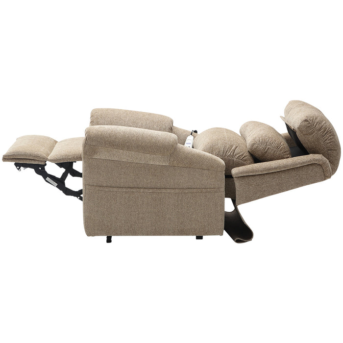 Dual Motor Rise and Recline Armchair - Waterfall Pillow Oatmeal Chenille Fabric Loops