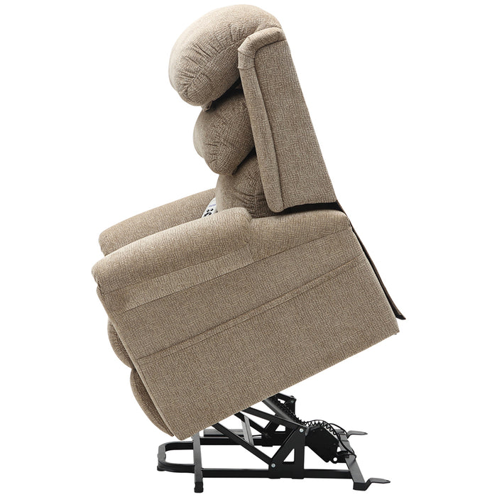 Dual Motor Rise and Recline Armchair - Waterfall Pillow Oatmeal Chenille Fabric Loops