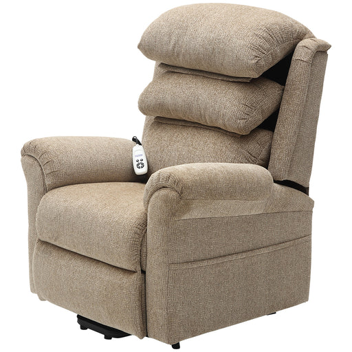 Dual Motor Rise and Recline Armchair - Waterfall Pillow Oatmeal Chenille Fabric Loops