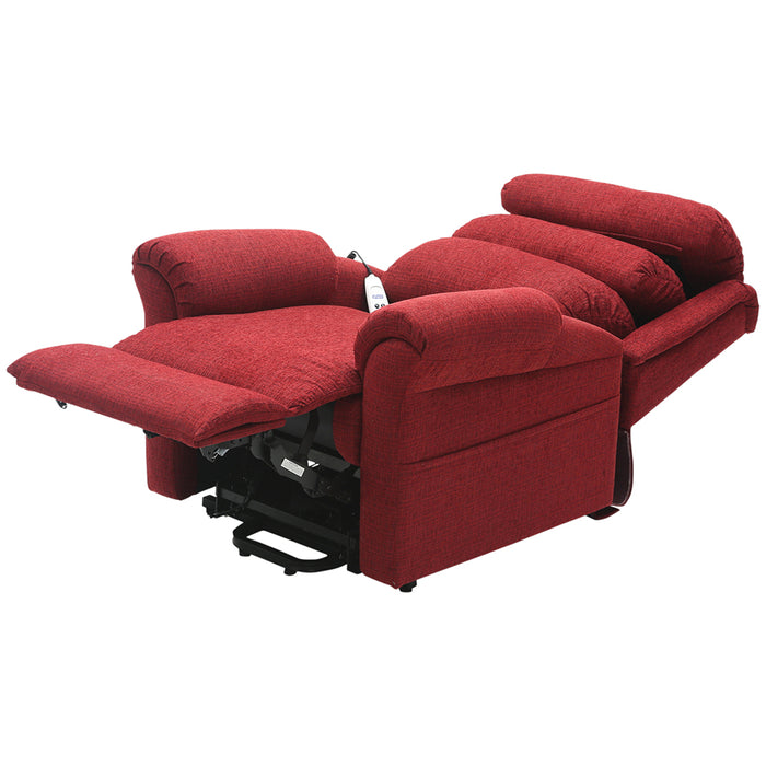 Dual Motor Rise and Recline Armchair - Waterfall Pillow - Red Chenille Fabric Loops