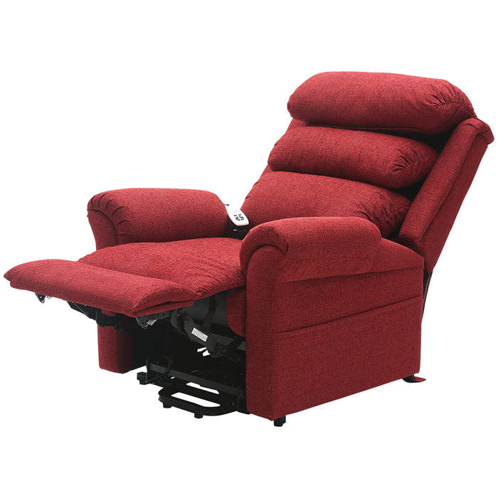 Dual Motor Rise and Recline Armchair - Waterfall Pillow - Red Chenille Fabric Loops