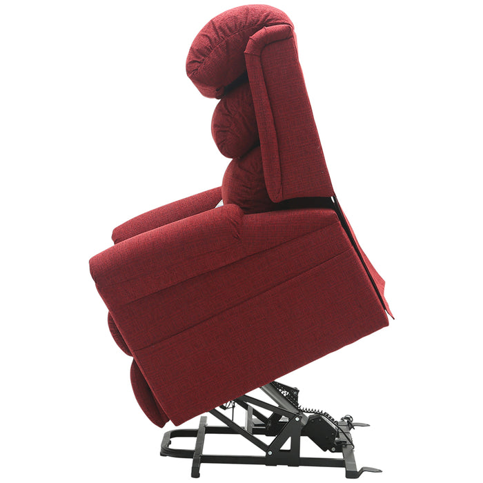 Dual Motor Rise and Recline Armchair - Waterfall Pillow - Red Chenille Fabric Loops
