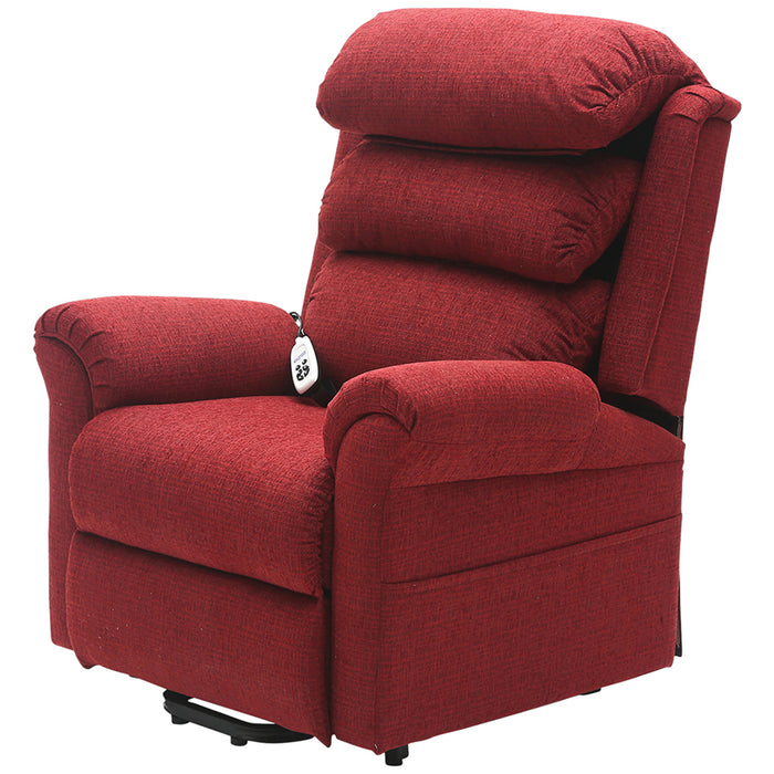 Dual Motor Rise and Recline Armchair - Waterfall Pillow - Red Chenille Fabric Loops