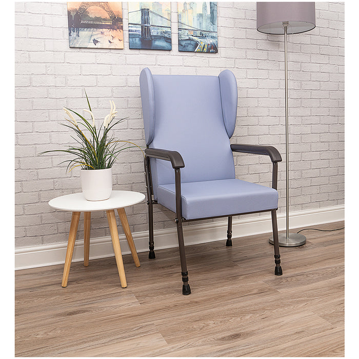 High Back Flat Pack Lounge Chair - Height Adjustable - Easy to Clean - Blue Loops