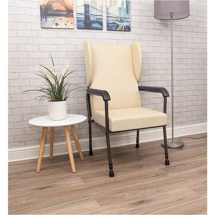 High Back Flat Pack Lounge Chair - Height Adjustable - Easy to Clean - Cream Loops