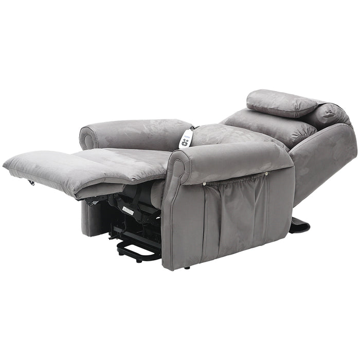 Dual Motor Rise and Recline Armchair - Waterfall Pillow - Grey Suedette Fabric Loops