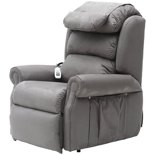 Dual Motor Rise and Recline Armchair - Waterfall Pillow - Grey Suedette Fabric Loops