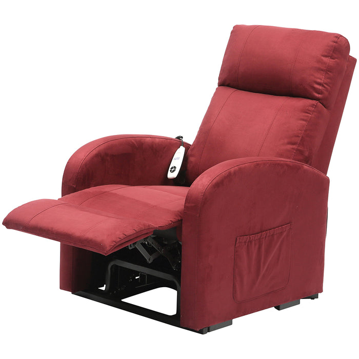 Single Motor Rise and Recline Lounge Chair - Wine Coloured Suedette Material Loops