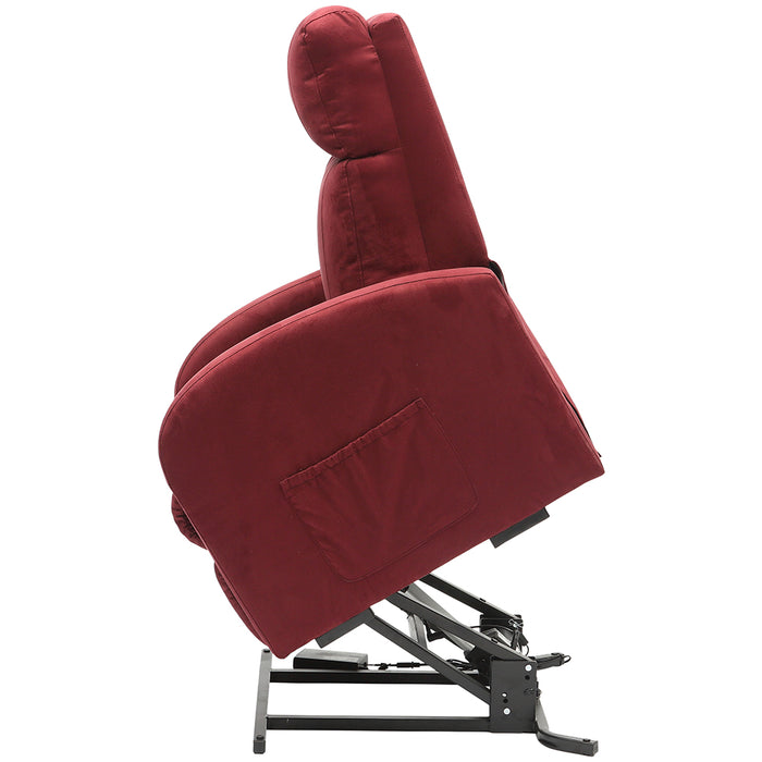 Single Motor Rise and Recline Lounge Chair - Wine Coloured Suedette Material Loops