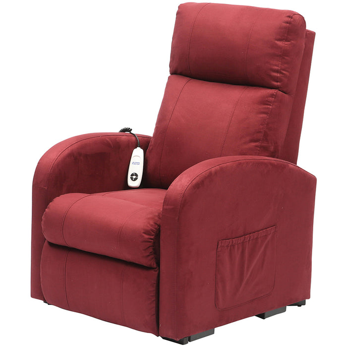 Single Motor Rise and Recline Lounge Chair - Wine Coloured Suedette Material Loops