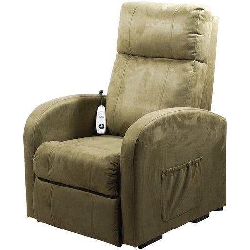 Single Motor Rise and Recline Lounge Chair - Sage Coloured Suedette Material Loops