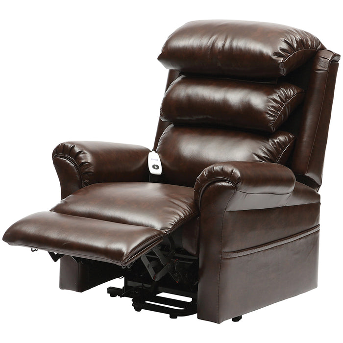 Wall Hugging Rise and Recline Lounge Chair - Wipe Clean PU Leather - Chestnut Loops