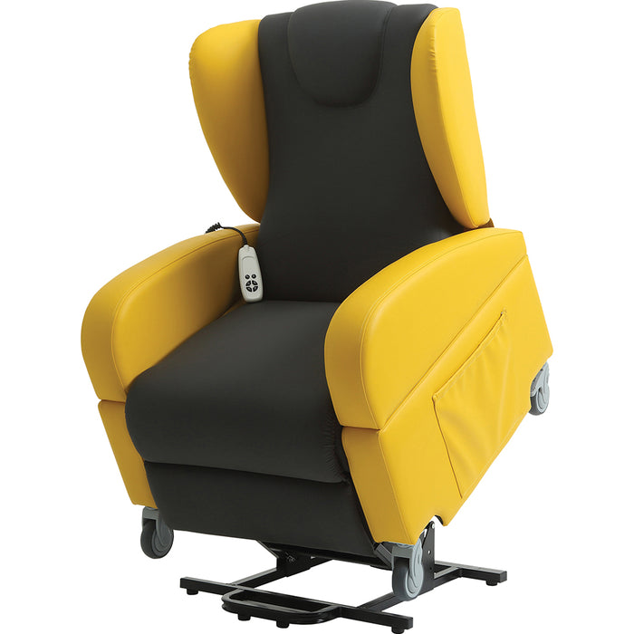 Dual Motor Rise and Recline Lounge Chair - Wipe Clean PU Fabric Black and Yellow Loops