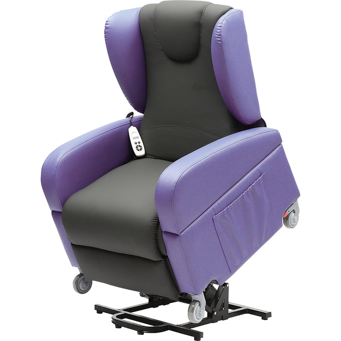 Dual Motor Rise and Recline Lounge Chair - Wipe Clean PU Fabric Black and Purple Loops