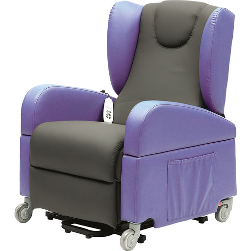Dual Motor Rise and Recline Lounge Chair - Wipe Clean PU Fabric Black and Purple Loops