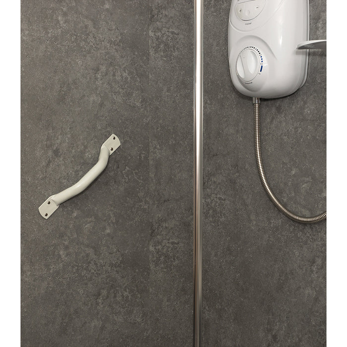 Offset White Steel Pipe Grab Bar - 450mm Length - Rounded Safety Ends - Epoxy Loops