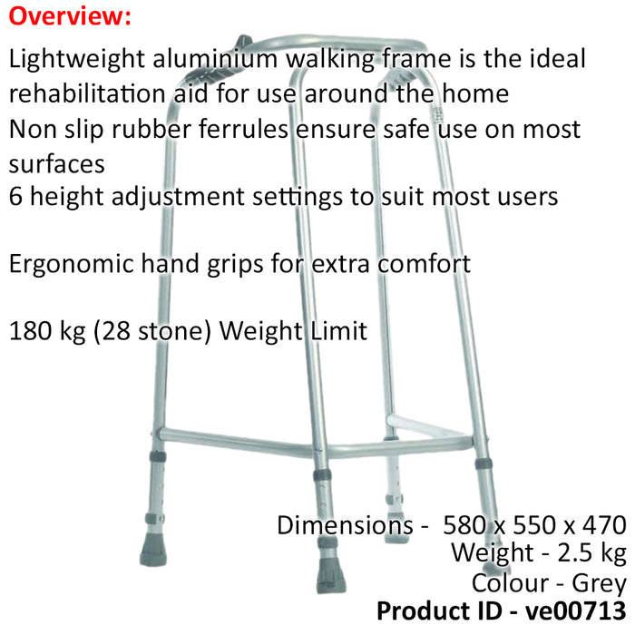 Lightweight Aluminium Walking Frame - 580 to 680mm Adjustable Height Paediatric Loops