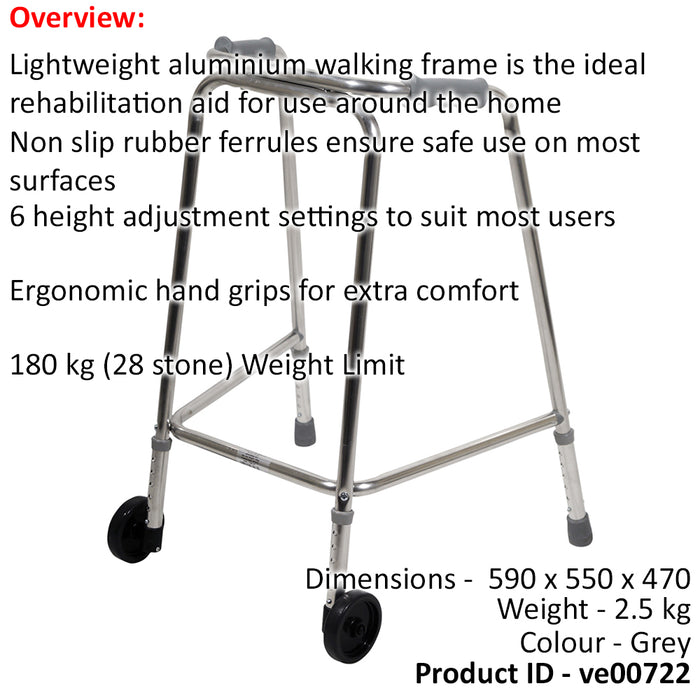 Lightweight Aluminium Walking Frame with Wheels - 590 to 690 Height - Paediatric Loops