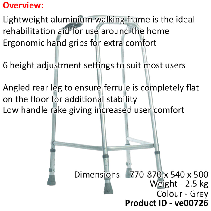 Ultra Narrow Lightweight Walking Frame - Slim Design - 490mm Width - Medium Loops