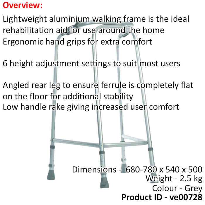 Ultra Narrow Lightweight Walking Frame - Slim Design - 490mm Width - Small Loops