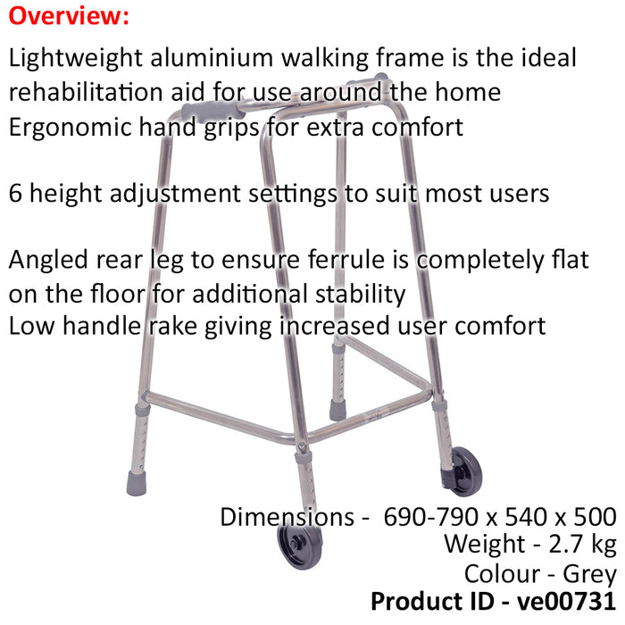 Ultra Narrow Lightweight Walking Frame with Wheels - 490mm Width - Small Loops