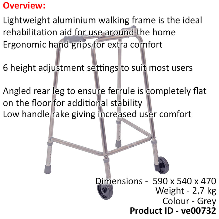 Ultra Narrow Lightweight Walking Frame with Wheels - 540mm Width - Paediatric Loops