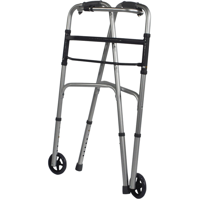 Folding Walking Frame with Wheels - Lightweight Aluminium - Adjustable Height Loops