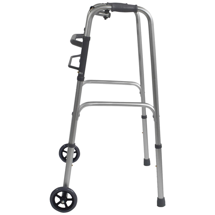 Folding Walking Frame with Wheels - Lightweight Aluminium - Adjustable Height Loops