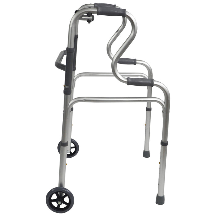 Dual Rise Lightweight Aluminium Folding Walking Frame Wheeled for Easy Transport Loops