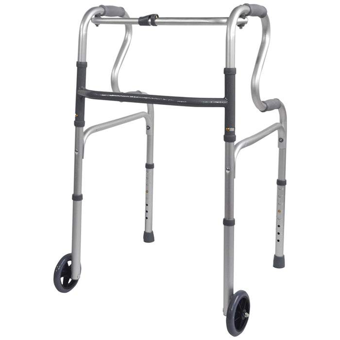 Dual Rise Lightweight Aluminium Folding Walking Frame Wheeled for Easy Transport Loops