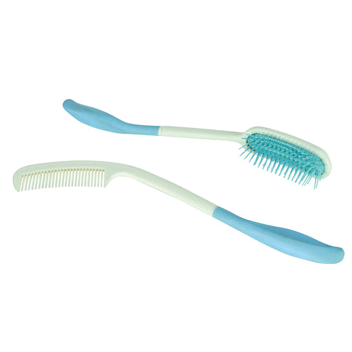 Long-Handled Brush and Comb Set - Ergonomically Designed Rubber Handles Loops