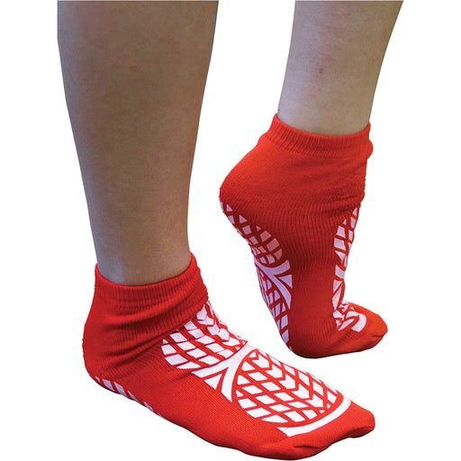Double Sided Tread Non-Slip Socks - UK Sizes 4-7 - Red - Machine Washable Loops