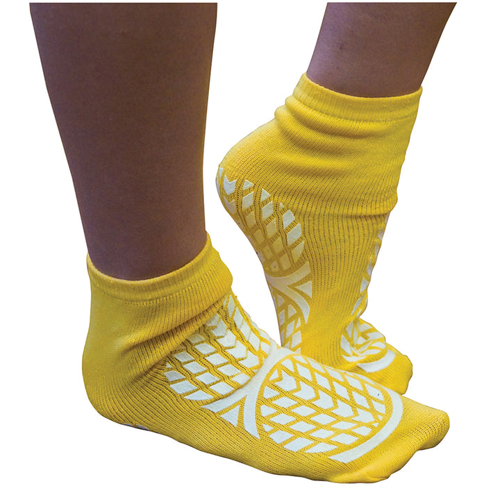 Double Sided Tread Non-Slip Socks - UK Sizes 4-7 - Yellow - Machine Washable Loops
