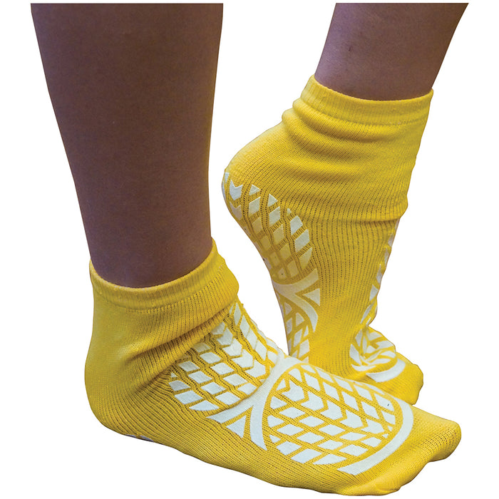 Double Sided Tread Non-Slip Socks - UK Sizes 7.5-9.5 - Yellow - Machine Washable Loops