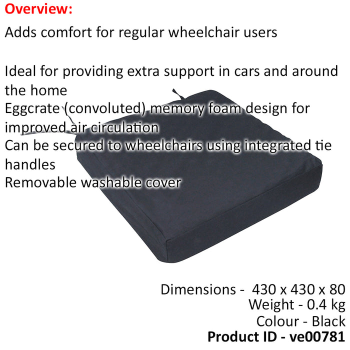 Pressure Relief Orthopaedic Cushion - 43 x  43 x 8cm - Provides Extra Support Loops