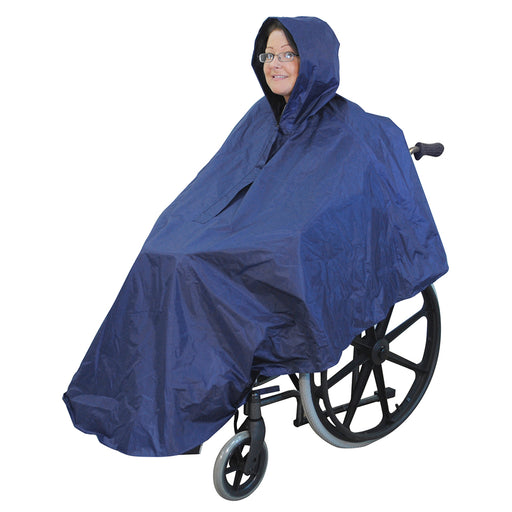 Blue Polyester Wheelchair Poncho - Waterproof Fabric - Machine Washable Loops