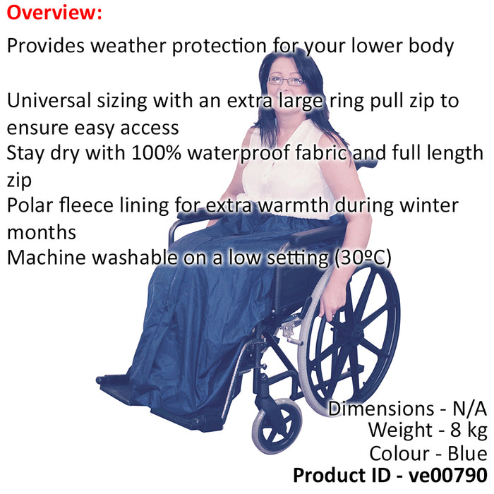 Fleece Lined Lower Body Wheelchair Cosy - Waetrproof Fabric - Machine Washable Loops