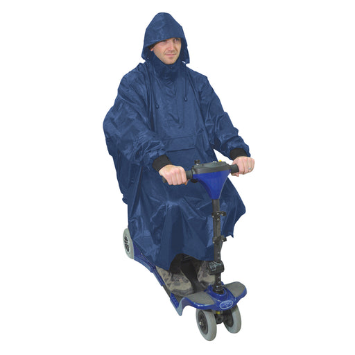 Blue Lightweight Scooter Poncho with Sleeves Waterproof Fabric Machine Washable Loops