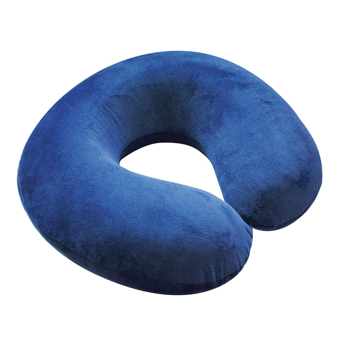 Memory Foam Neck Cushion - Blue Velour Removable Cover - Reduces Neck Tension Loops