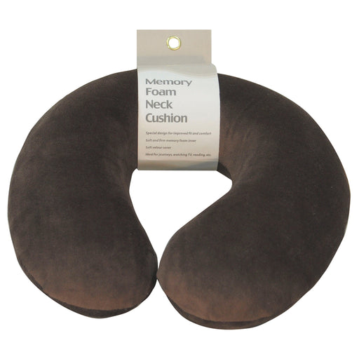 Memory Foam Neck Cushion - Brown Velour Removable Cover - Reduces Neck Tension Loops