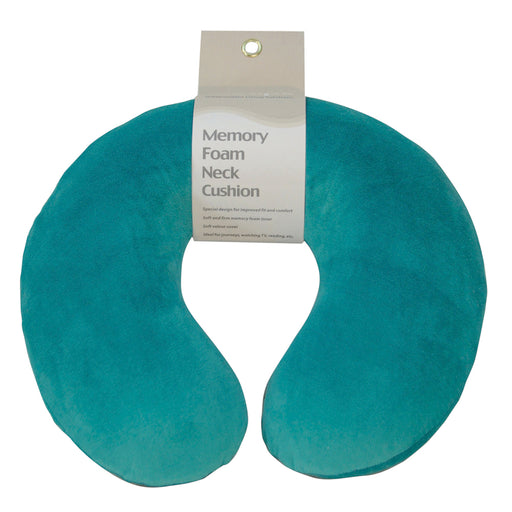 Memory Foam Neck Cushion - Green Velour Removable Cover - Reduces Neck Tension Loops