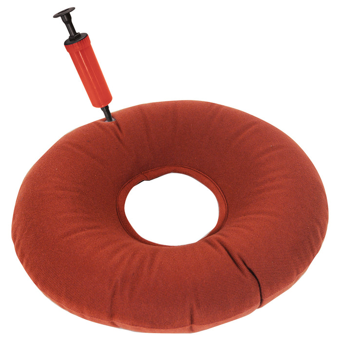 Inflatable Pressure Relief Ring Cushion - Maroon Soft Fitted Cover - 400mm Dia Loops