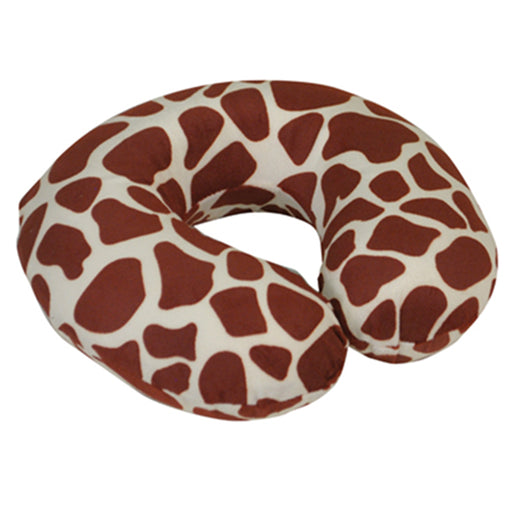 Memory Foam Neck Travel Cushion - Soft Velour Cover - Giraffe Print Design Loops