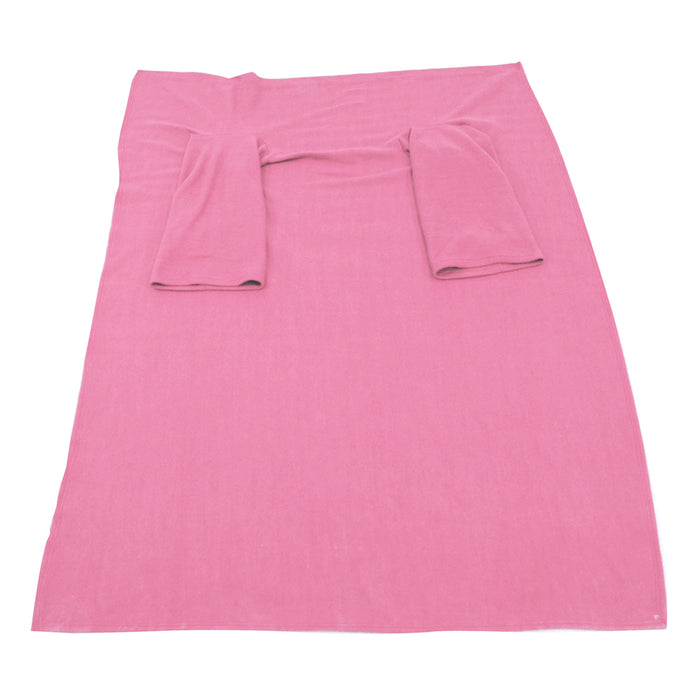 Pink Polyester Fleece Blanket with Oversized Sleeves - Machine Washable Loops