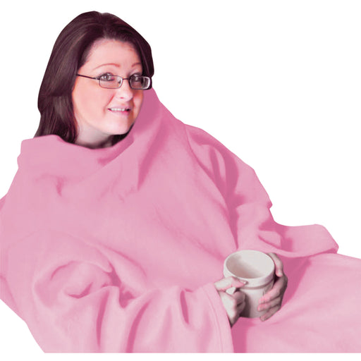 Pink Polyester Fleece Blanket with Oversized Sleeves - Machine Washable Loops