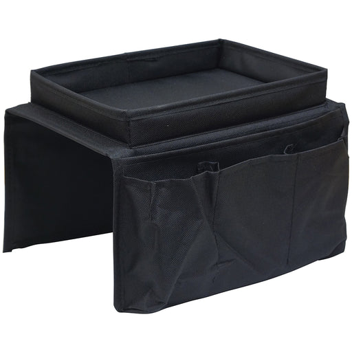 Black Polyester Arm Rest Organiser - Six Storage Pockets - Sturdy Tray Loops