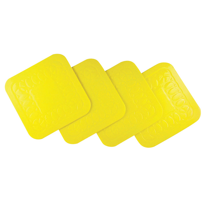 4 Pk Yellow Silicone Rubber Anti Slip Table Coasters - 90 x 90mm Dishwasher Safe Loops