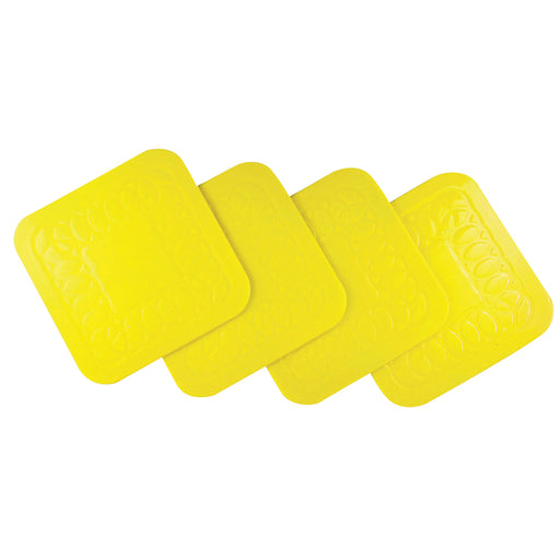 4 Pk Yellow Silicone Rubber Anti Slip Table Coasters - 90 x 90mm Dishwasher Safe Loops