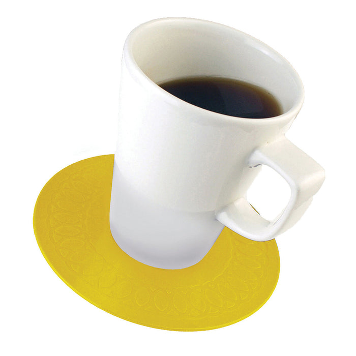 Yellow Silicone Rubber Anti Slip Circular Coasters - 14cm Dia - Dishwasher Safe Loops